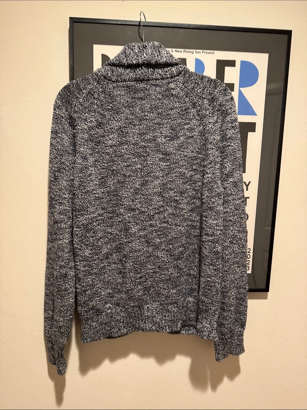 J. Crew Men's Navy and Gray Marled Zip-Up Shawl Collar Sweater